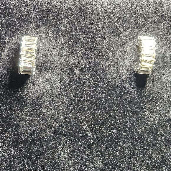 Origami Owl  Silver Tone Crystal Baguette Mini Hoop Earrings - Picture 4 of 12